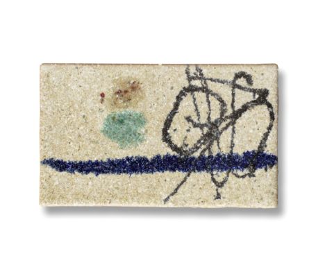 TSUTAKA WAICHI (1911-1995)Showa era (1926-1989), 20th centuryAn abstract composition, decorated in blue, rust, turquoise, and