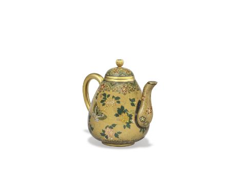 NAMIKAWA YASUYUKI (1845-1927) OF KYOTO A Fine Pear-Shaped Cloisonné-Enamel Teapot and Cover Meiji era (1868-1912), circa 1890