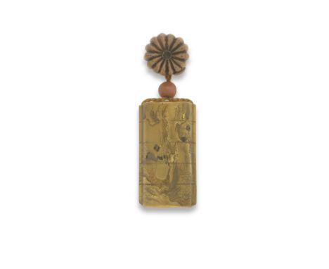A GOLD-LACQUER FOUR-CASE INROMeiji era (1868-1912), late 19th/early 20th centuryDecorated in gold and slight coloured takamak