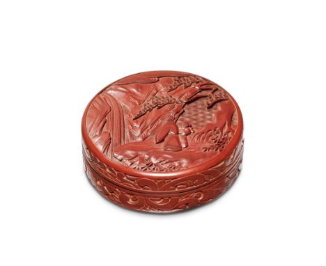 TSUISHU YOZEI XX (1880-1952)A Finely Carved Red-Lacquer Circular Kogo (Box for Incense) Meiji era (1868-1912), 1902The red la