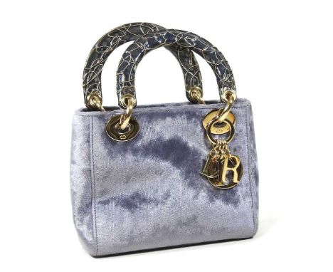 A Christian Dior Lady Dior mini evening bag, in grey velvet, with dust bag, 17cm wide, with authenticationLight use, no visib