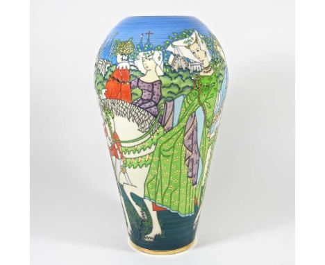 A Dennis Chinaworks pottery vase, of ovoid shape, decorated in the May Day pattern by Sally Tuffin, impressed marks to base a