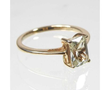 A 10 carat gold csarite ring, of rectangular shape, 1.8g, size J, boxed