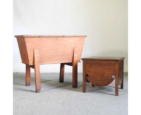 A 19th century pine dough bin, with a hinged lid, 95cm wide, together with a George III converted stool (2)Overall condition 