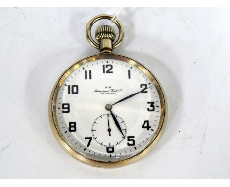 A Third Reich Kriegsmarine pocket watch, KM International Watch Co, Schaffhausen, enamel dial bearing Arabic numerals, subsid