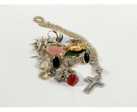 White metal and costume jewellery, including a lifebuoy ring marked Hermes, two Tiffany style bracelets, crucifix on chain an