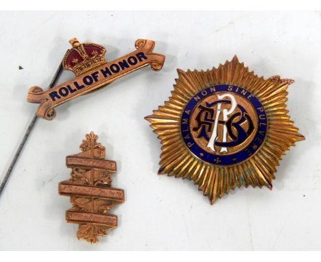 A 9ct gold and enamel RAOB Roll of Honour jewel, conferred upon Bro Alfred H Rhodes KDM by the Members of the Star Lodge No 2