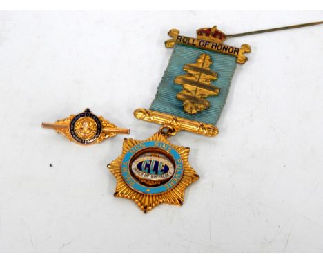 A 9ct gold and enamel Roll of Honour jewel, conferred upon Bro John Wm Ogden KDM by the Members of the Welcome Lodge No 3605,
