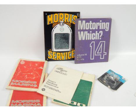 A Morris Motor Car enamel sign, and various Morris Car hand books, etc.