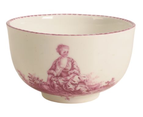 A VIENNA PORCELAIN TEABOWL circa 1770, painted in puce with figure of seated lady, 7cm diameterProvenance: Acquired from Simo