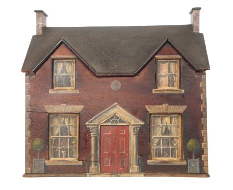 A GEORGE III STYLE DOLLS HOUSE19th century and later, hand-painted with architectural details, opens to the rear with four in