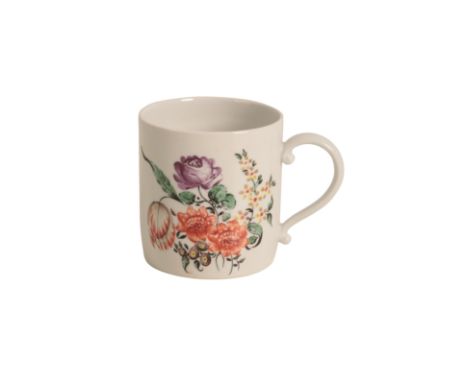 A NYMPHENBURG PORCELAIN COFFEE CAN circa 1760, of tall cylindrical shape with decoration of two flower sprigs to the rear and