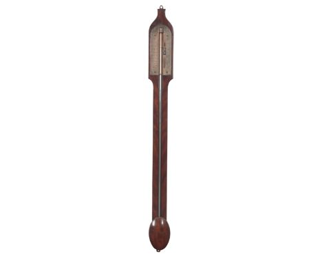 A GEORGE III MAHOGANY STICK BAROMETER BY BALTHAZAR KNIE the engraved silvered register plate set into figured mahogany with c