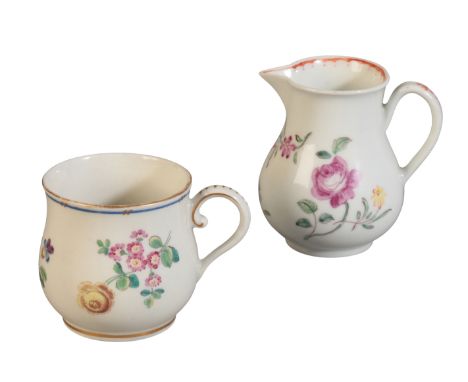 TWO WORCESTER PORCELAIN VESSELS 18th century, unmarked, including a pear-shaped cream jug, 8cm high, and an ice or custard cu