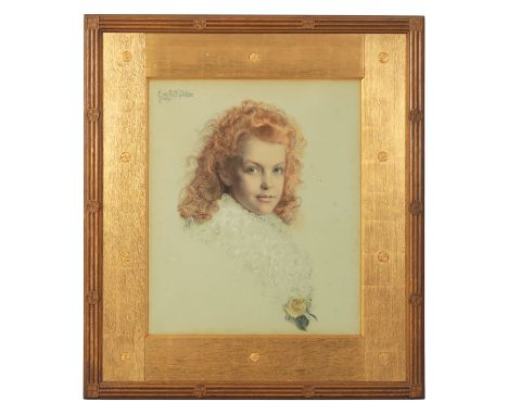 FREDERICK SANDYS (1832-1904) A portrait of Eva Marion Somerset Paddon pencil and coloured chalk on blue paper, 60cm x 50cm, i