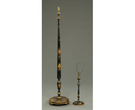 A 1920's chinoiserie lacquered standard lamp, with matching table lamp. CONDITION REPORT: Both lights require wiring.  The ta