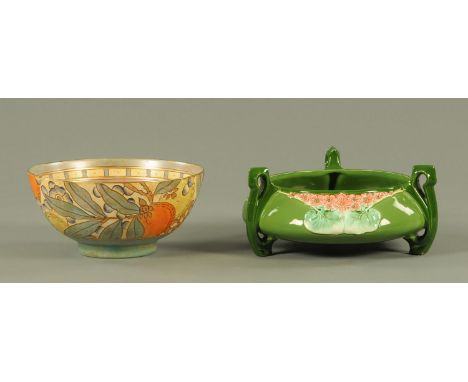 Charlotte Rhead for Bursley Ware bowl, early 20th century, tube lined with citrus fruits leaves and berries, printed and insc