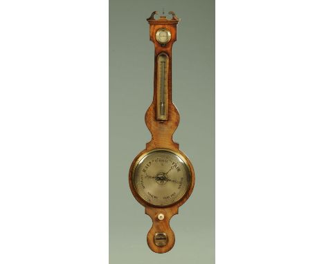 A large early 19th century mahogany banjo barometer, by Biola, Norwich.  Height 112 cm. 