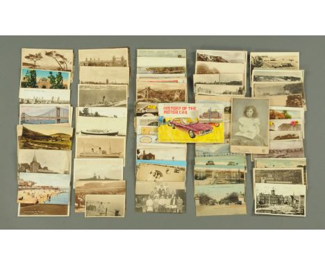 A quantity of vintage postcards and cigarette cards, to include Brooke Bond picture card, "History of The Motorcar".
