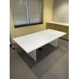 (Lot) 2 Pedestal Laminate Conference Table 84" x 42" w/ (8) Asst. All Steel Folding Arm Chairs,