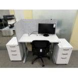 (Lot) Ergonomic Electric Height Adjustable Desk 48" x 23" w/ Asus Monitor and (2) Portable 3