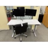 (Lot) Ergonomic Electric Height Adjustable Desk 58" x 23" w/ (2) Asst. Monitors and (1) Swivel Arm