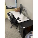 (Lot) (3) Ergonomic Electric Hight Adjustable Desk 58"x23", (3) Asst. Swivel Arm Chairs, Upholstered
