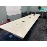 Conference Table Laminate Finish 16' x 50" w/ (No Contents or Electronics) 4 Pedestal (Room 145)