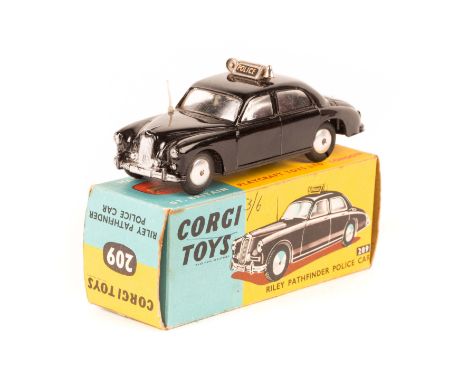 A Corgi Riley Pathfinder Police Car (209). In gloss black with Police sign to roof and original aerial to wing and flat spun 