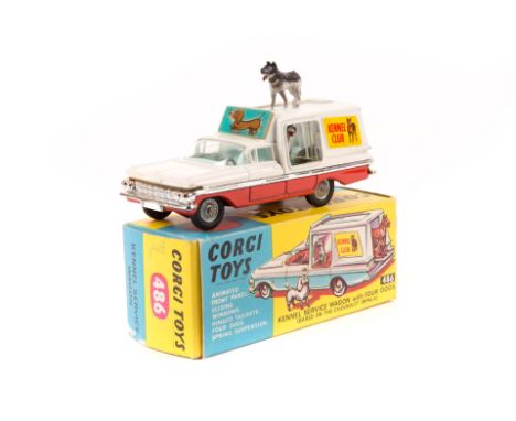 Corgi Toys Kennel Service Wagon with Four Dogs (486). Finished in white and red ‘Kennel Club’ livery, with pale blue interior