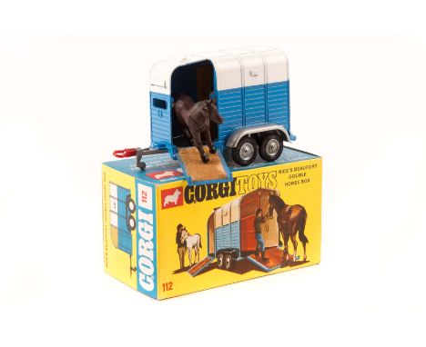 Corgi Toys Rice’s Beaufort Double Horse Box (112). In light blue and white complete with pony’s and instruction sheet. Boxed.