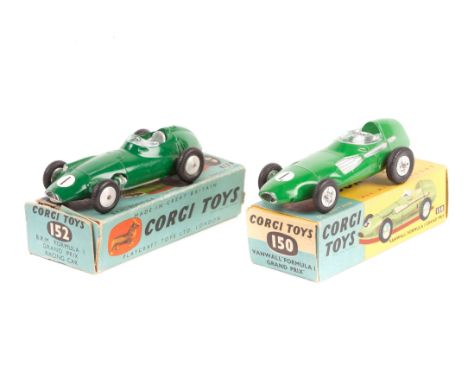 Corgi Vanwall Formula 1 Grand Prix (150). An example in bright green with silver seat, detailed spoked wheels, RN1. Plus a B.