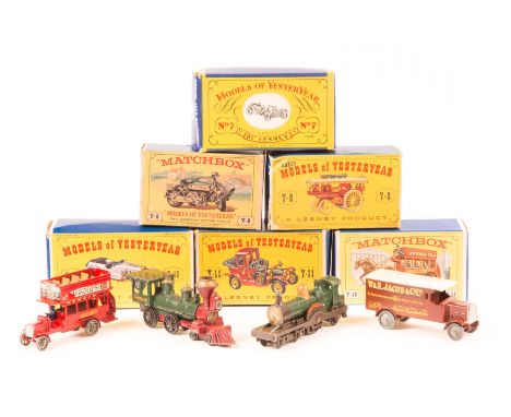 6 early Matchbox Models of Yesteryear. Y-7 Mercer Raceabout Type 35J, Y-8 1914 Sunbeam Motorcycle, Y-9 Fowler Big Lion Showma