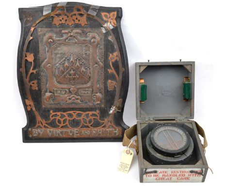A WWII Compass Type PS,  spring mounted in its khaki painted wooden case marked “Delicate Instrument to be handled with care”