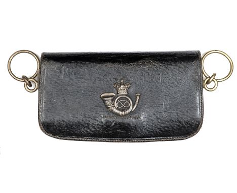 A Vic Staffordshire Rifle Volunteer officer’s black leather pouch,  WM crowned bugle flap badge with Staffordshire knot in th