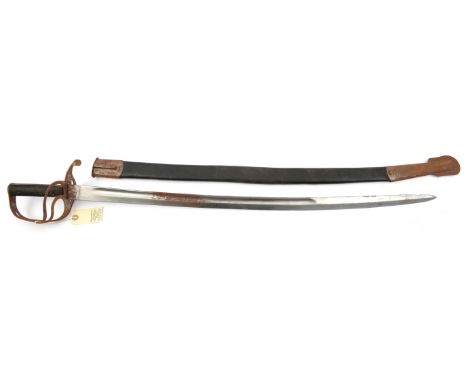 An Indian made 1853 type cavalry trooper’s sword,  slightly curved, fullered blade 32½”, marked Rodwell & Co at forte, lightl