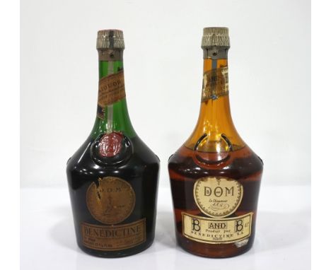 TWO BOTTLES OF BENEDICTINE CIRCA 1950'S/1960'SComprising: one bottle BENEDICTINE D.O.M..  73 proof.  23 3/4 Fl. Ozs.  Level b