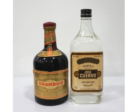 VINTAGE TEQUILA AND DRAMBUIEA pair of bottles of vintage spirit/ liqueur.  DRAMBUIE "PRINCE CHARLES EDWARD'S LIQUEUR".  23 2/