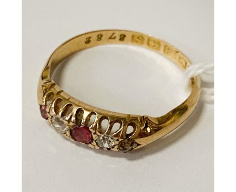 18CT DIAMOND &amp; RUBY RING SIZE K/L 2 GRAMS APPROX