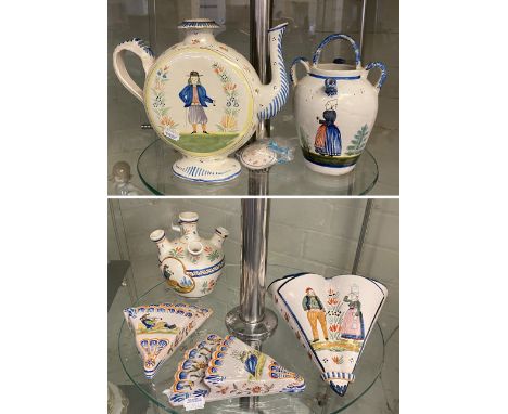 HENRI QUIMPER SET OF HAND PAINTED PORCELAIN TO INC. JUGS, HANGING WAll ITEM ETC - 19TH CENTURY