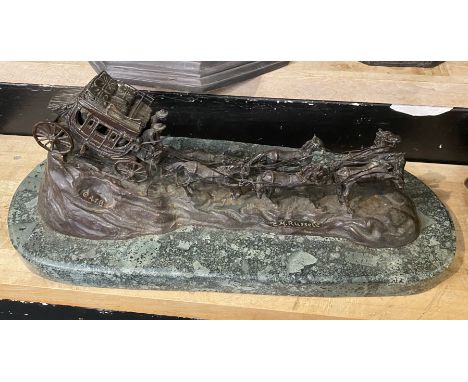 LARGE SIGNED BRONZE - HORSE &amp; CART