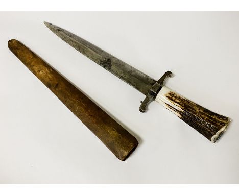 HORN HANDLED LARGE DAGGER EARLY 19TH CENTURY - 37 CMS LENGTH APPROX
