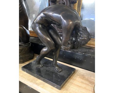 LARGE BRONZE OF MAN ON MARBLE BASE 41CMS (H) APPROX 69CMS (H) APPROX