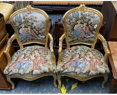 PAIR GILT FRAMED TAPESTRY CHAIRS