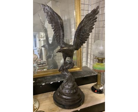 LARGE BRONZE EAGLE ON MARBLE BASE