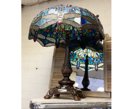 LARGE TIFFANY STYLE TABLE LAMP - DRAGONFLY - 66 H