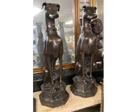 PAIR OF LARGE BRONZE GREYHOUNDS 74CMS (H) APPROX