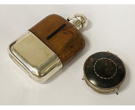 HM SILVER TRINKET BOX 4.5 CMS (H) &amp; HIP FLASK 19CMS (H)