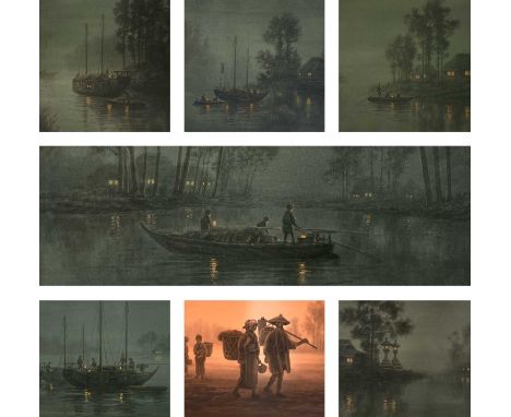 EMIKO SATSUTA. Seven unframed watercolours, various scenes, 34.5 x 51cm. (7)Provenance: From the estate of William Arthur Bla