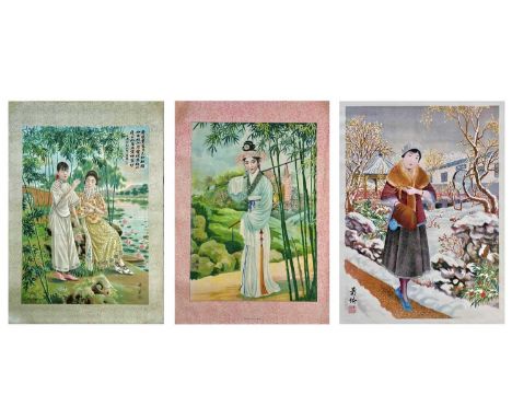 (Yuefenpai) Early 20th century Chinese posters. Three colour posters in the style of Yuefenpai (Calendar/advertising posters)